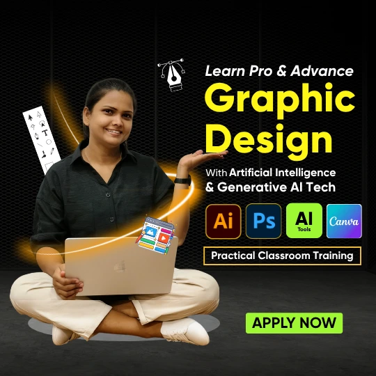Learn pro and advance graphic design in Amravati. This practical classroom training covers Adobe Illustrator (Ai), Photoshop (Ps), Canva, along with skills in Artificial Intelligence and Generative AI tech for modern designers.